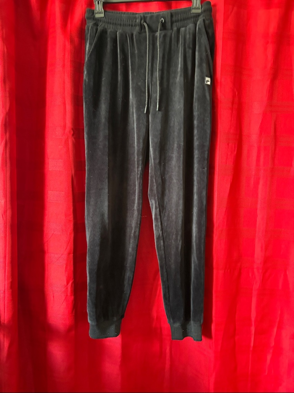 Fila Black Velour Jogger Sweatpants, men or women call out is lintoncuff